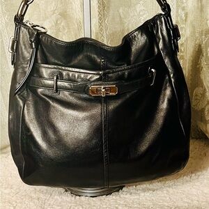Coach Black Leather Hobo with Silver Accents